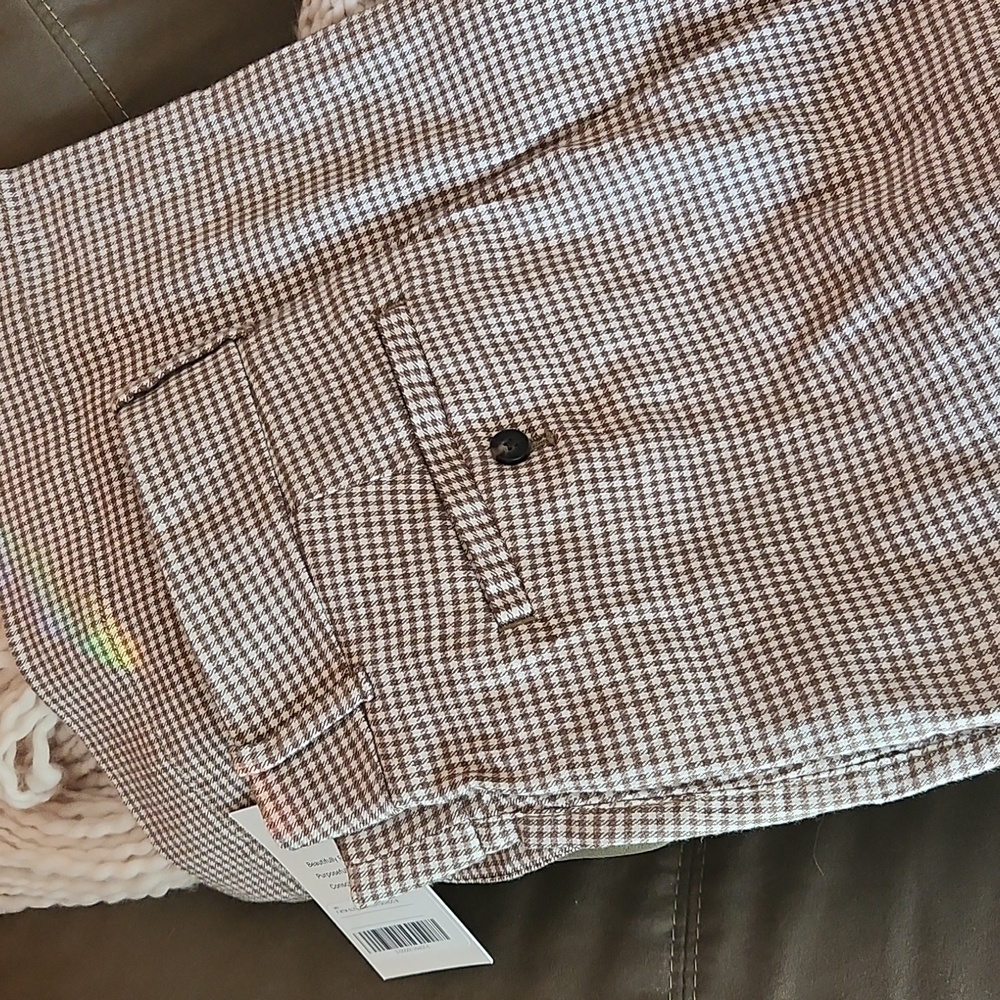NWT Everlane Wide-Leg Pants in Stretch Linen, Deep Taupe Mini Gingham, Size 8 - Picture 13 of 14
